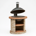 Barbecue de jardin rond 110 cm en pierre et acier noir avec hotte