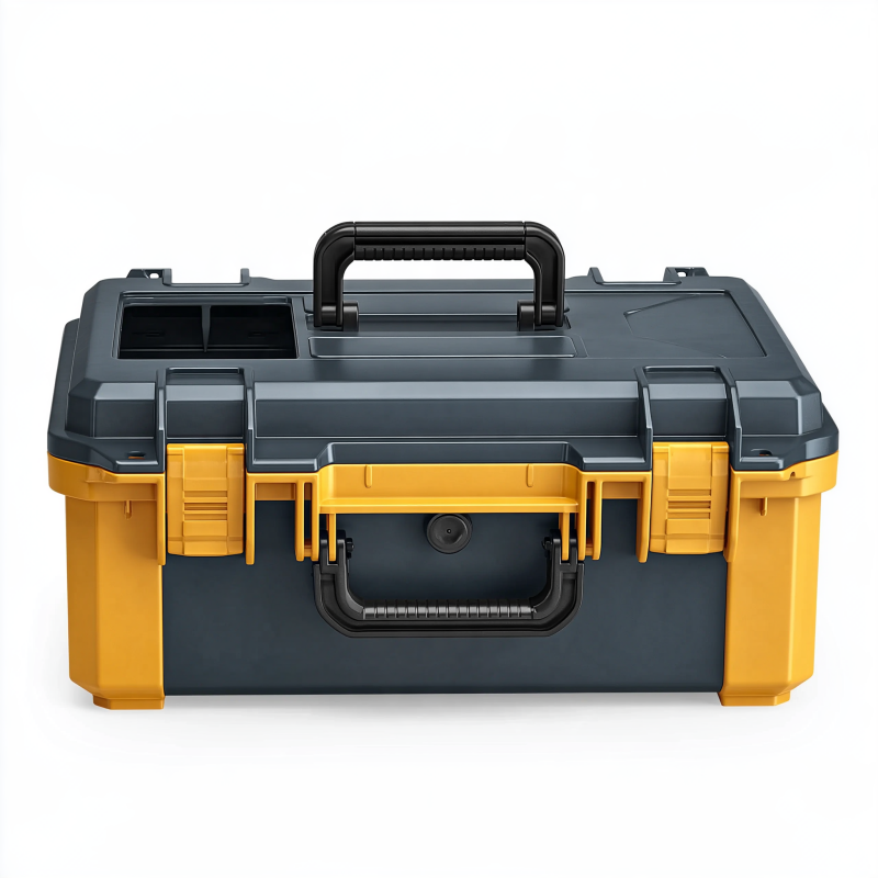 Boîte à outils 50 cm en plastique noir et jaune avec poignée et compartiments