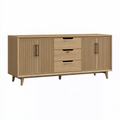 Buffet 180 x 40 x 80 cm en panneaux de bois chêne clair avec 3 tiroirs et 4 portes style contemporain