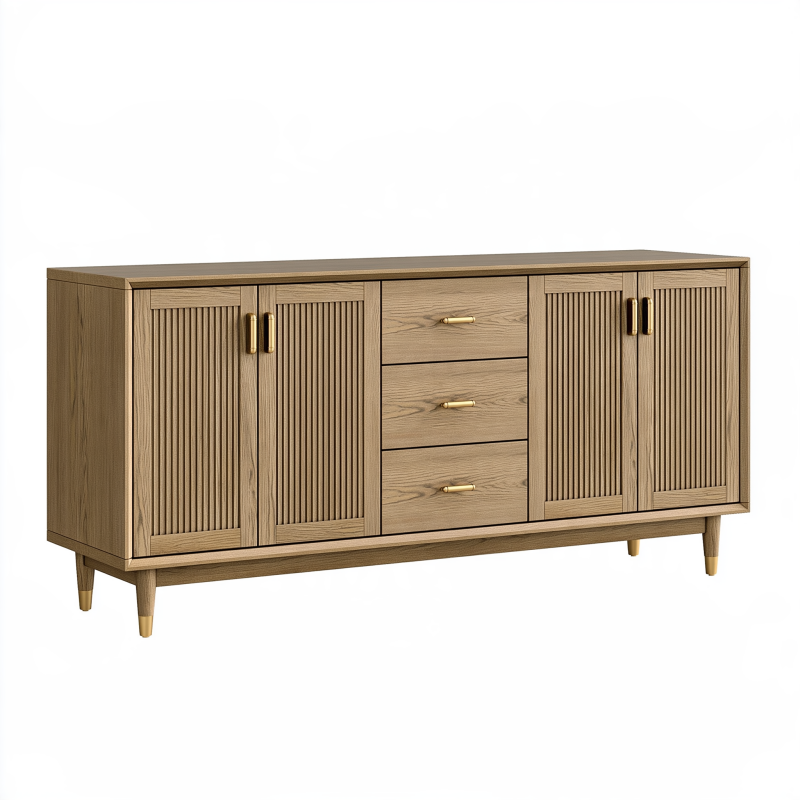 Buffet 160 x 40 x 80 cm en bois brun à 3 tiroirs et 4 portes style contemporain
