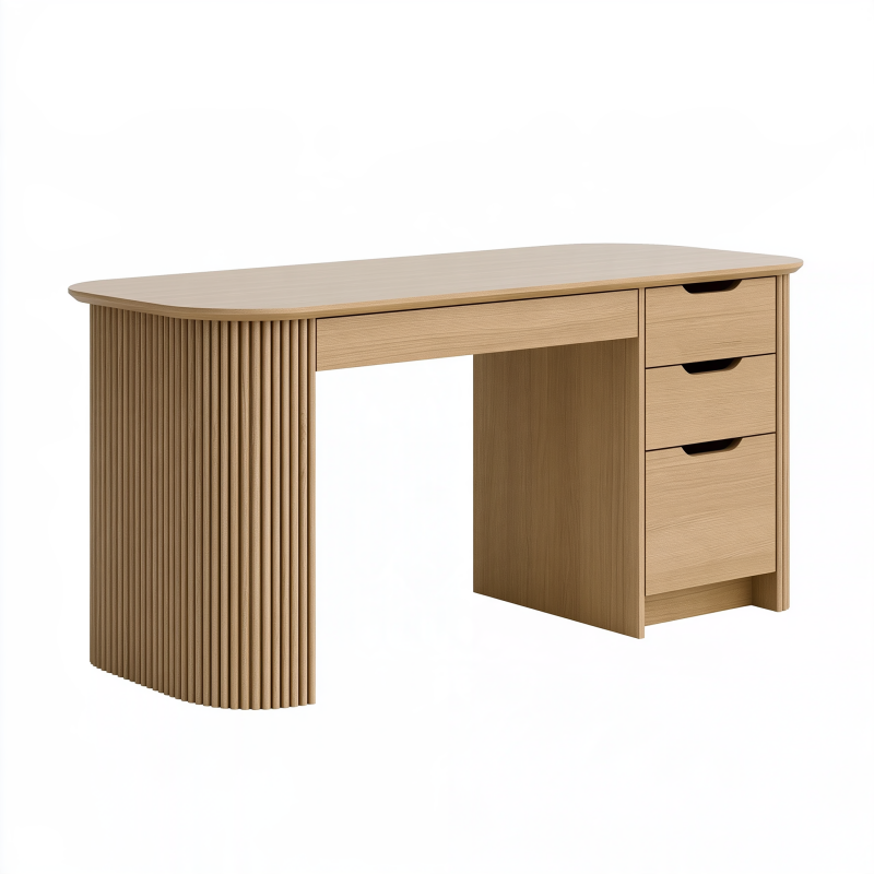 Bureau 140 cm effet bois chêne avec 3 tiroirs style contemporain