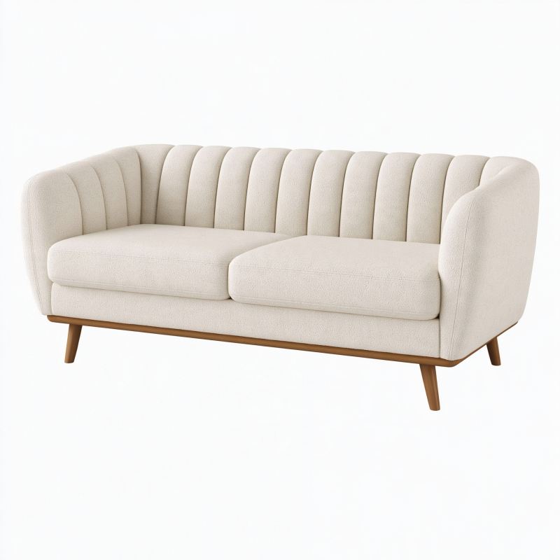 Canapé 2 places 180 cm en tissu écru avec pieds en bois style moderne