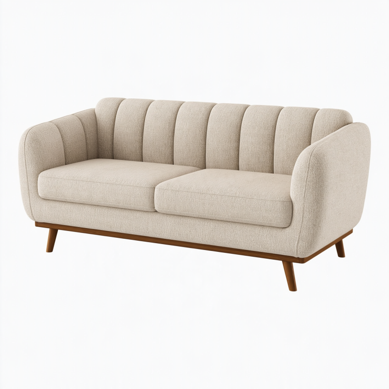 Canapé 2 places 180 x 85 x 82 cm en tissu beige avec pieds en bois - style rétro