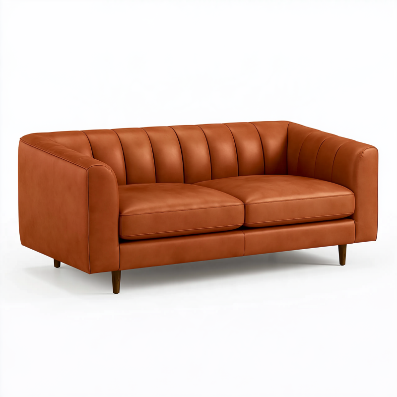 Canapé 2 places 180 cm en similicuir cognac style moderne