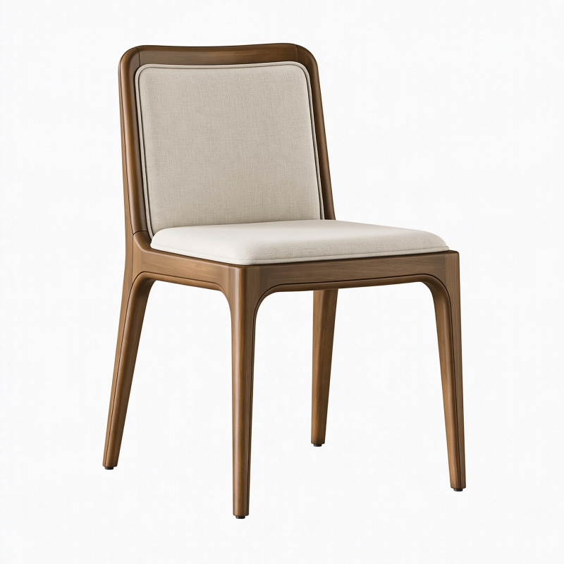 Chaise de salle à manger 48 x 57 x 85 cm en bois marron et tissu beige style contemporain