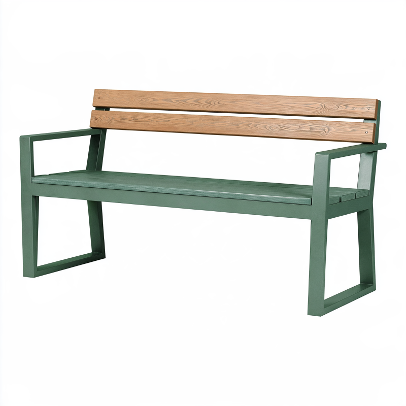 Banc de jardin 150 x 60 x 85 cm en métal et bois vert naturel style moderne