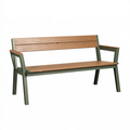 Banc de jardin 150 cm en bois et métal vert avec accoudoirs style contemporain
