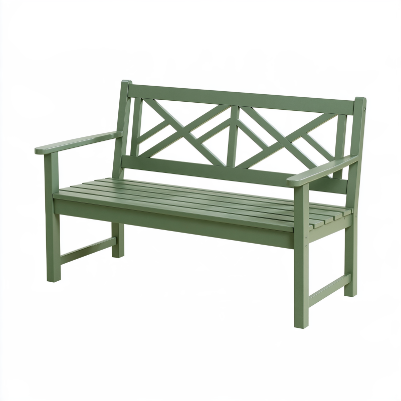 Banc de jardin 120 cm en bois vert à dossier croisé pour extérieur