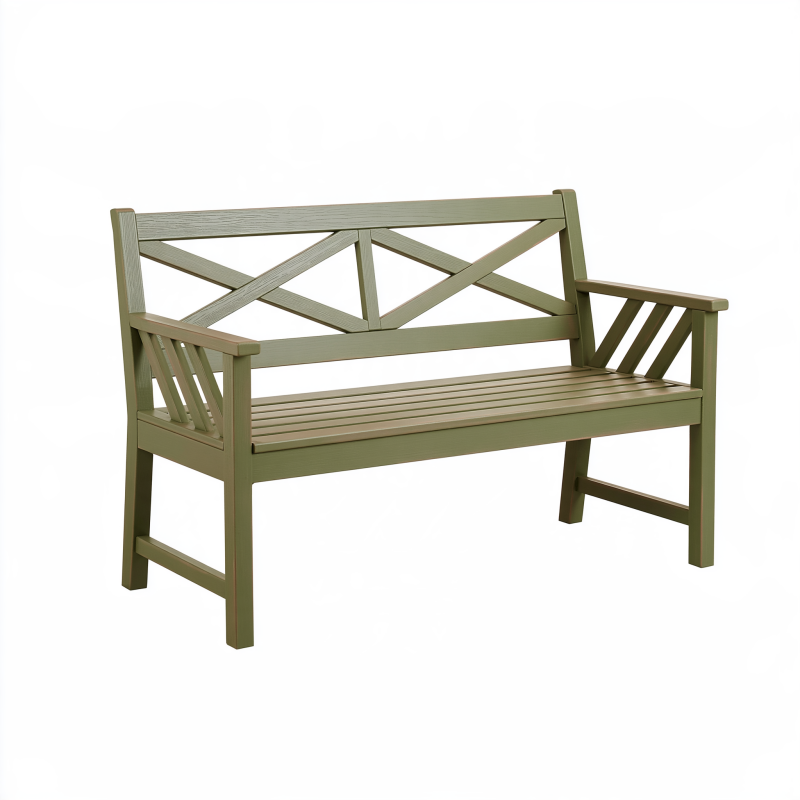 Banc de jardin 120 cm en bois vert à dossier croisé pour extérieur