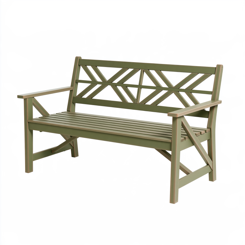 Banc de jardin 120 x 60 x 90 cm en bois vert à dossier croisé