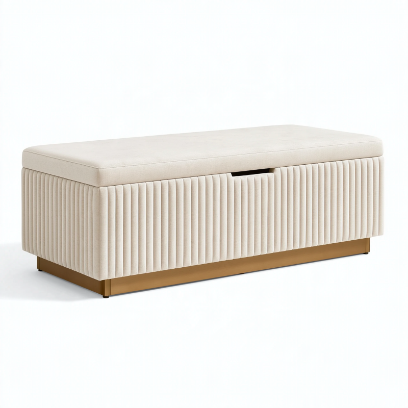 Banc coffre 120 x 45 x 45 cm en tissu crème rangement contemporain