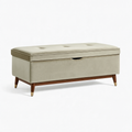 Banc coffre 100 x 40 x 45 cm en tissu beige avec pieds en bois rangement style rétro